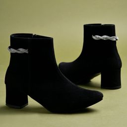 Shoetopia Stone Embellished Zipper Closure Boots - Black-image-75