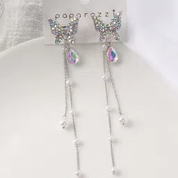 Anouk Silver-Plated American Diamond Butterfly Shaped Korean Drop Earrings-95
