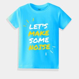 KAVEE Pure Cotton Half Sleeves Lets Make Some Noise Text Printed Bio Washed Tee - Sky Blue-37