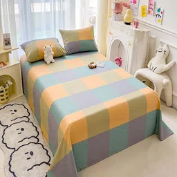 JC HOME Cream-Coloured & Blue Geometric 140 TC King Bedsheet with 2 Pillow Covers-picture-20