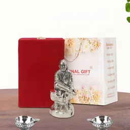 INTERNATIONAL GIFT pooja & home dcor Silver-Toned Religious Idol Showpiece With 2 Diya-image-67