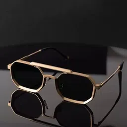 PIRASO Unisex Other Sunglasses with UV Protected Lens HEXAGON GOLD BLACK-55