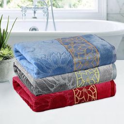 RUBOXA Grey & Blue 3 Pieces 450 GSM Cotton Bath Towels-picture-7