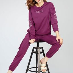 Zeyo Women Printed Round Neck Long Sleeves Drawstring Night suit-image-5