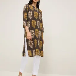 Utsa by Westside Brown Foliage Printed Cotton Blend Straight Kurta-image-19