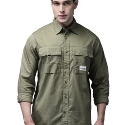 Woodland Green Cotton Regular Fit Shirt-picture-20