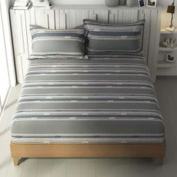 Nautica Ocean View Grey & Blue Cotton 160 TC 130 GSM King Size Bedsheet With 2 Pillow Covers-picture-3