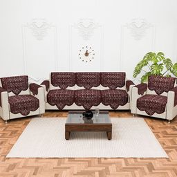 Kuber Industries Brown & Beige 16 Pcs Ethnic Printed Cotton 5 Seater Sofa Cover With Arms-image-13