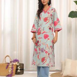 Varanga Sea Green Cotton Printed Kurta-picture-31