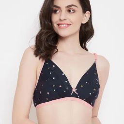 Clovia Blue Geometric Print Non Wired Non Padded Plunge bra-image-10