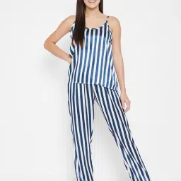 Clovia Blue & White Striped Top With Pyjamas-picture-3
