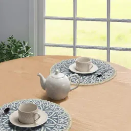 Saral Home Abstract Grey Cotton Round AntiSkid Placemats - Set of 2-20