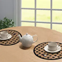 Saral Home Abstract Black Cotton Round AntiSkid Placemats - Set of 2-24