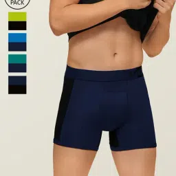 XYXX Navy & Yellow Skinny Fit Solid Trunks (Pack of 5)-image-19