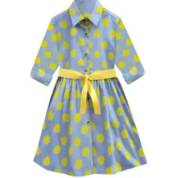 A.T.U.N. Girls Blue & Yellow Printed Full Sleeves Shirt Dress-image-79