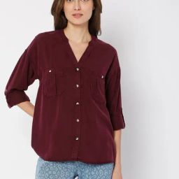 Vero Moda Wine Solid Casual Shirt-image-65