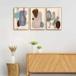 999Store Brown Canvas Wall Painting Panel With Fibre Frame - Set of 3-42