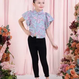 poplins Kids Blue & Pink Cotton Floral Print Top-image-79