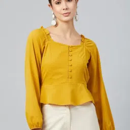 Rare Yellow Floral Print Peplum Top-image-100