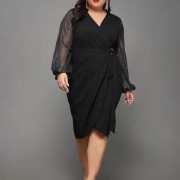 Miss Chase A+ Black Relaxed Fit Wrap Dress-image-66