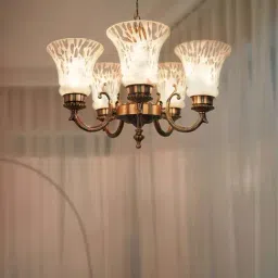 FOS LIGHTING White & Silver Aluminium 5-In-1 Chandelier With Glass Shade-image-24