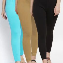 Gracit Black & Skin Mid Rise Leggings - Pack Of 3-image-75