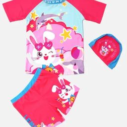Little Surprise Box Unisex Pink 2pcs Starry Rabbit Upf 50+ Swimwear & Swim Cap-image-30