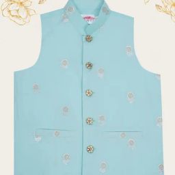 Little Bansi Boys Blue Cotton Floral Print Jacket-image-89
