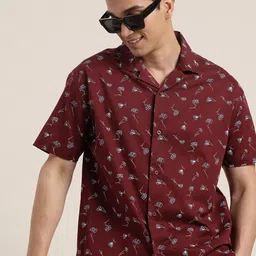 HERE&NOW Pure Cotton Floral Printed Relaxed Fit Casual Shirt-picture-7