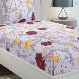 Monte Carlo Elegnc Multicolor Cotton Printed 104 TC Single Bedsheet with 1 x Pillow Cover-image-45