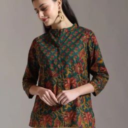Yufta Green Pure Cotton Floral Top-image-10