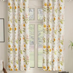 Urban Space Yellow Polyester Printed Window Curtain with Eyelets & Tieback - Set of 2 (5 ft) image 1