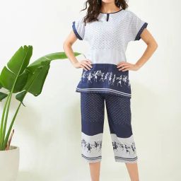The Kaftan Company Blue Cotton Printed Night Dress-image-29