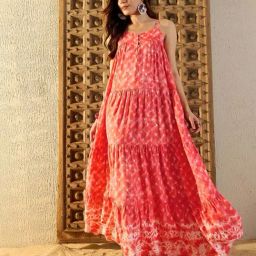 Mabish By Sonal Jain Peach Printed Maxi Dress-image-59