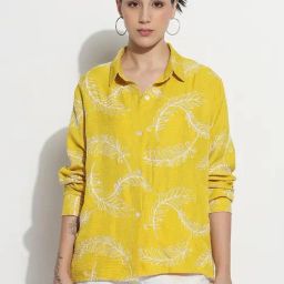 SHOWOFFFF Yellow Embroidered Shirt-image-4