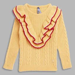 Blue Giraffe Girls Yellow Cotton Self Full Sleeves Sweater-image-100