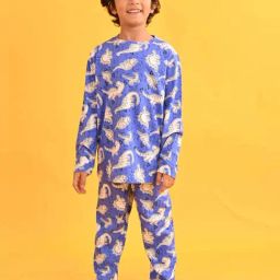 Anthrilo Kids Blue Cotton Printed Full Sleeves T-Shirt & Trouser-image-62