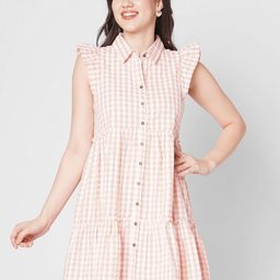 ZESTX Women Checked Shirt Collared Above Knee A-Line Flounce Dress-picture-27