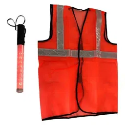 Ladwa Reflective Jacket & Traffic Baton for Reflective Safety Polyster, Orange RJ & Rechargable Baton - Combo-0
