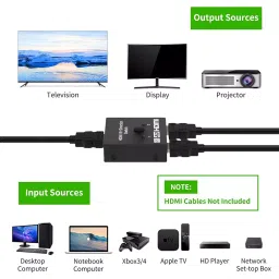 Mak World HDMI Bi-Directional Switch Splitter 4K@60Hz 1x2 Out/2x1 Out 2 Port Display Selector, Black image 4