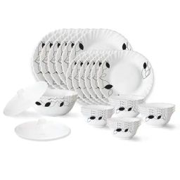 Larah by Borosil Shadow Fluted White Opalware 28 Pieces Dinner Set-image-12