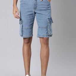 CINOCCI Men Washed Slim Fit Denim Cargo Shorts Technology-picture-13