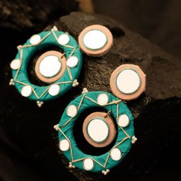 PANASH Silver-Plated Artificial Beaded & Mirror Contemporary Drop Earrings-18