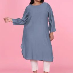 SHOWOFF Blue Cotton Solid Kurta-image-86