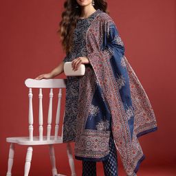 Anouk Printed Pure Cotton Kurta with Trousers & Dupatta image 5