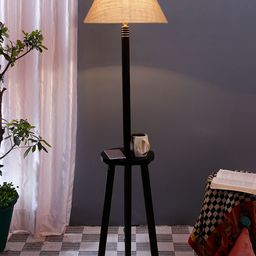 Devansh Brown & Beige Frustrum Shaped Jute Wooden Floor Lamp With Shelf-picture-14