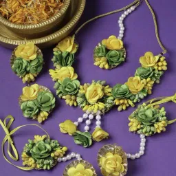 Zeneme Beaded Gota Patti Haldi Mehendi Jewellery Set-image-51