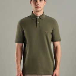 TOMMY HILFIGER Green Cotton Regular Fit Solid Polo T-Shirt-image-95