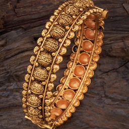 Kushal's Fashion Jewellery Gold Plated Textured Antique Bangle-32