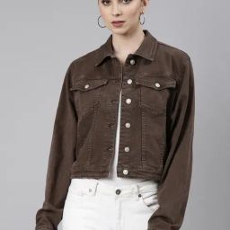 SHOWOFF Brown Regular Fit Denim Jacket-image-8